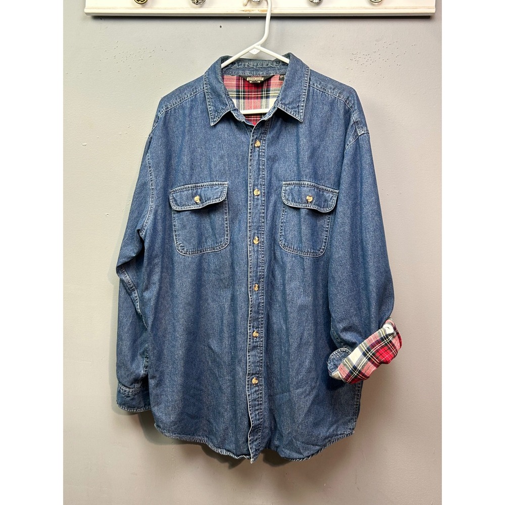 Guide Gear Denim Shirt Mens L Blue Plaid Flannel Lined0 Long‎ Sleeve Workwear